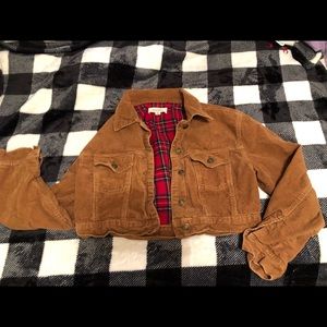 Corduroy jacket with plaid inside
